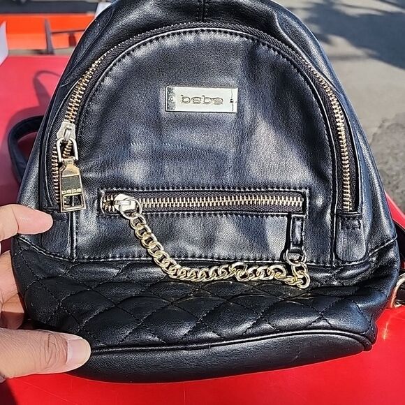 Bebe leather mini backpack black/gold w/ handle - Picture 2 of 4